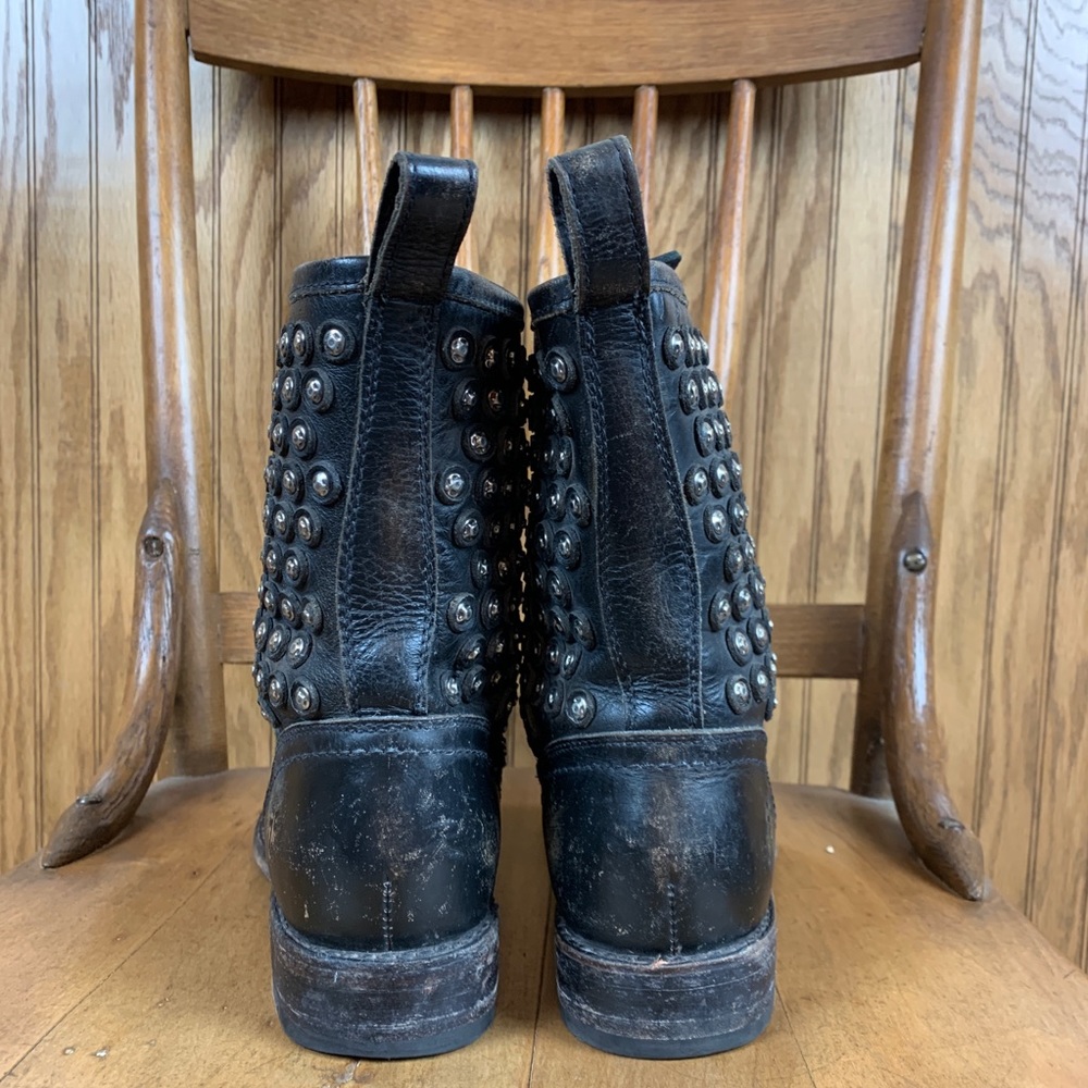 Studded Black Leather Lace-Up Combat Boots - Picture 4 of 7